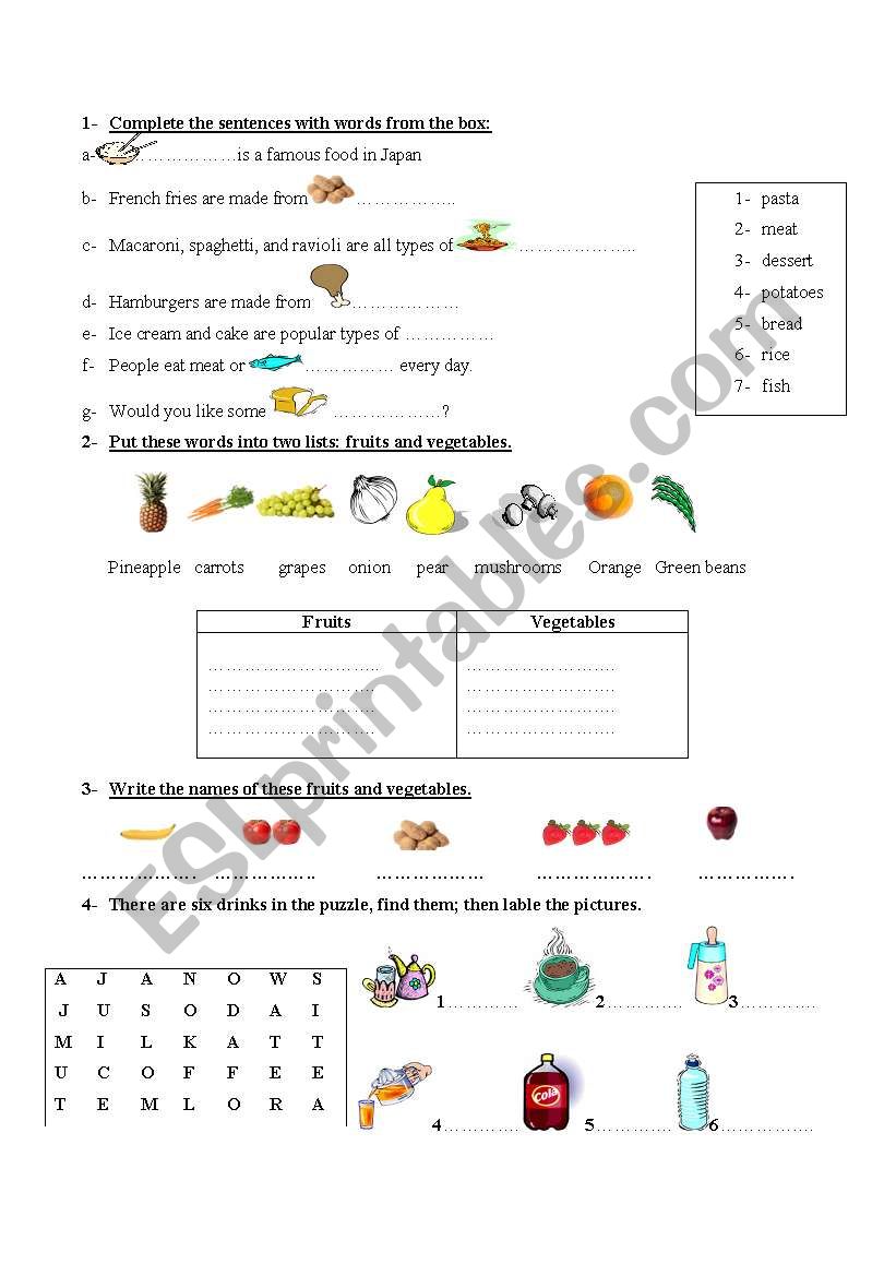 Food worksheet