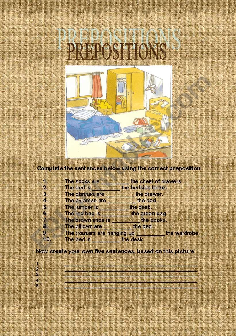 Prepositions of place - 2 pages(with answers and instructions)