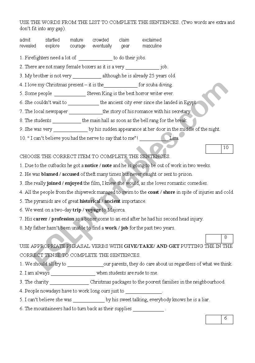 MIXED TEST WITH WORD FORMATION, PHRASAL VERB, OFTEN CONFUSED WORDS AND REPORTED SPEECH