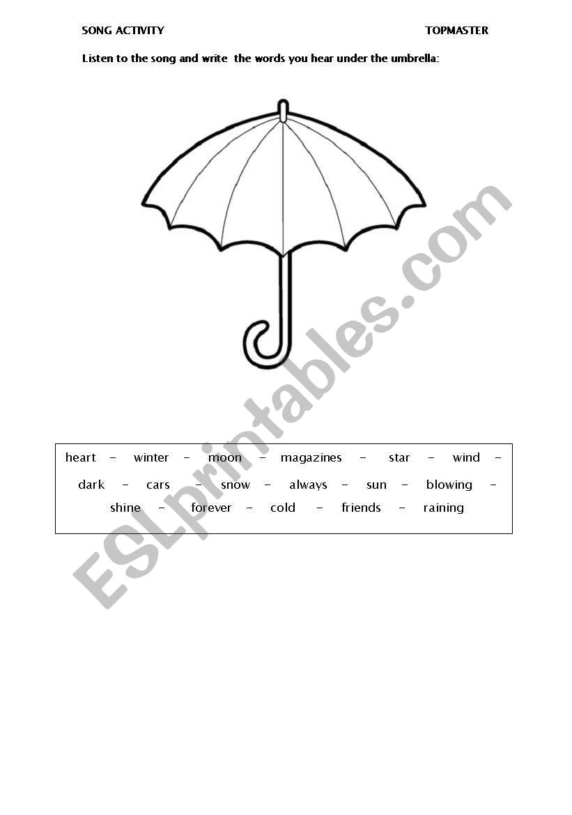 Under my umbrella worksheet