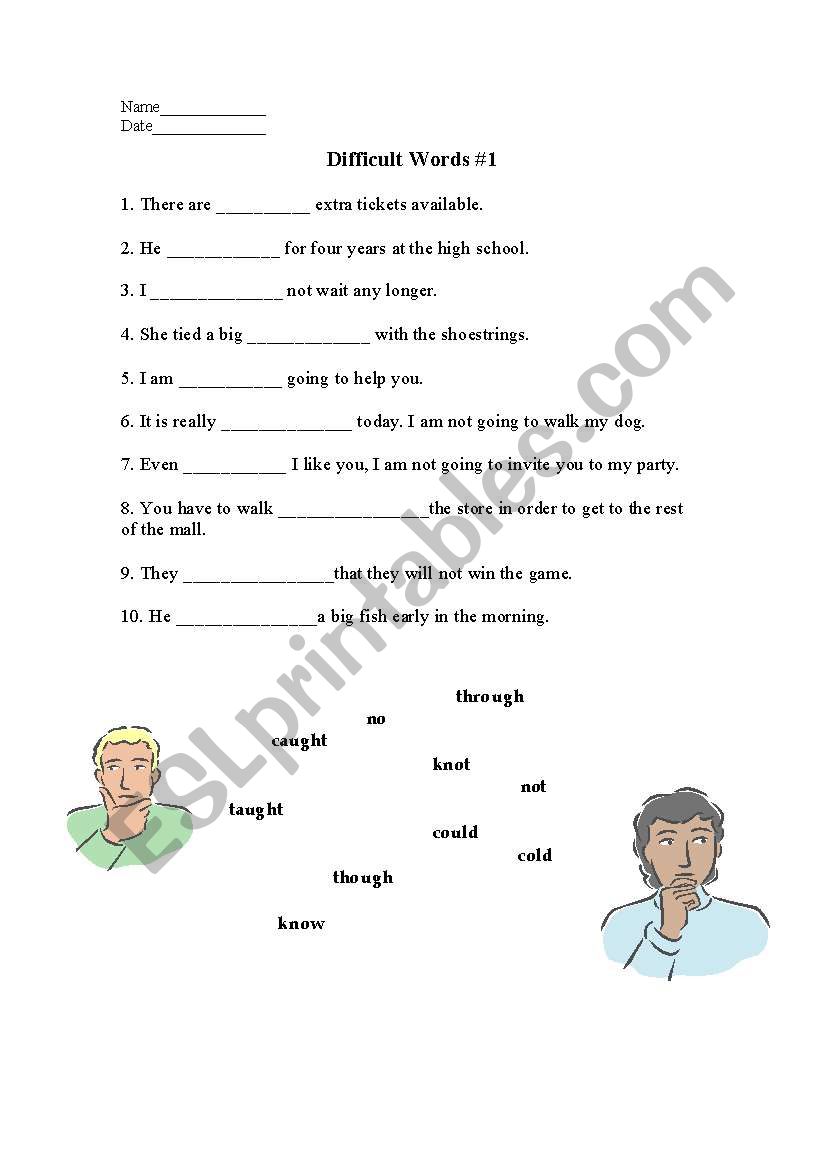 Difficult Words #1 worksheet