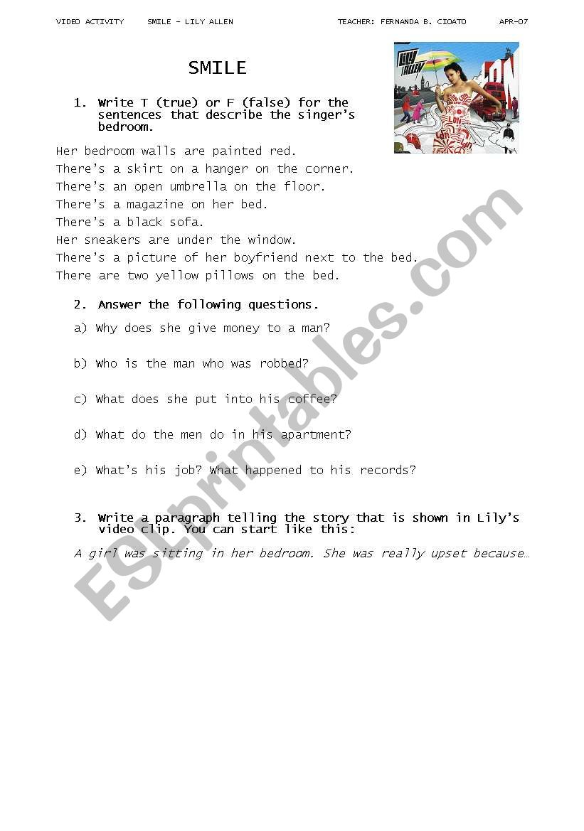 Smile - Lily Allen worksheet