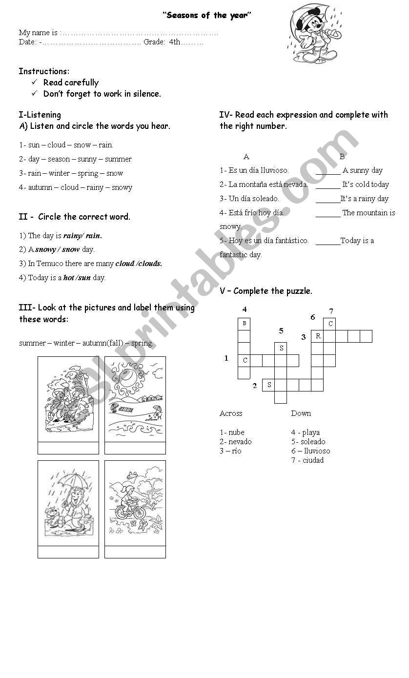 seasons of the year worksheet