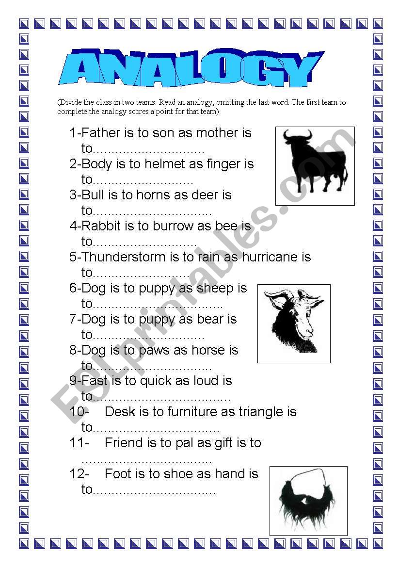 Analogy worksheet