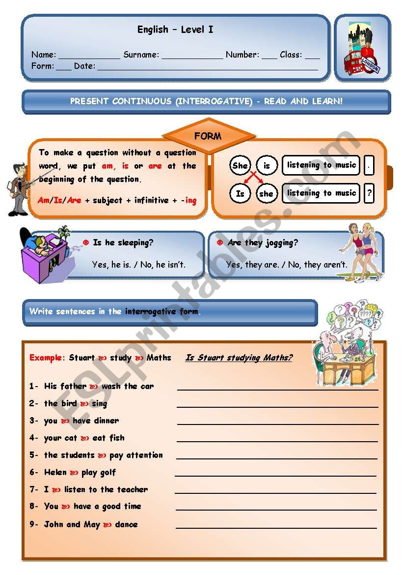 PRESENT CONTINUOUS - INTERROGATIVE (TWO PAGES)