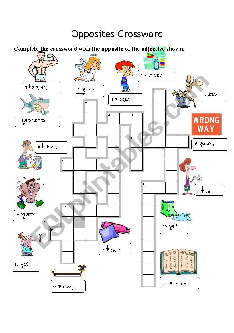 Opposites crossword worksheet