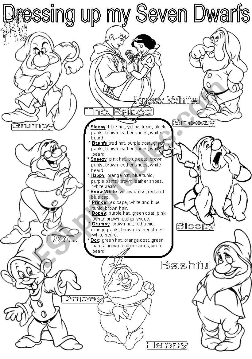 Snow White Colors Dressing Up My Seven Dwarfs Esl Worksheet By Im Lety