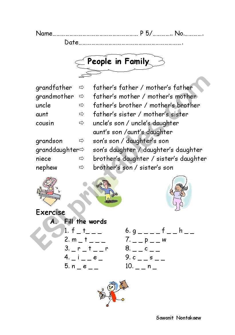 People in Family worksheet