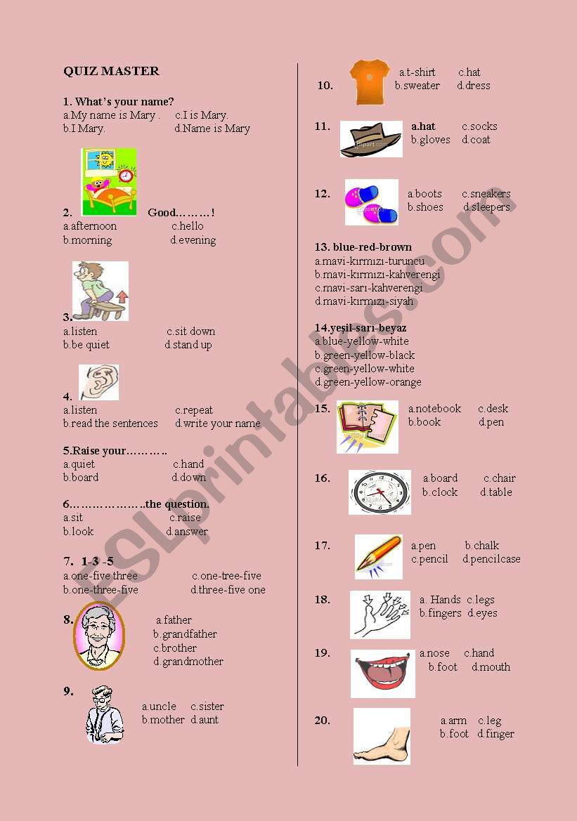 quiz or exam worksheet