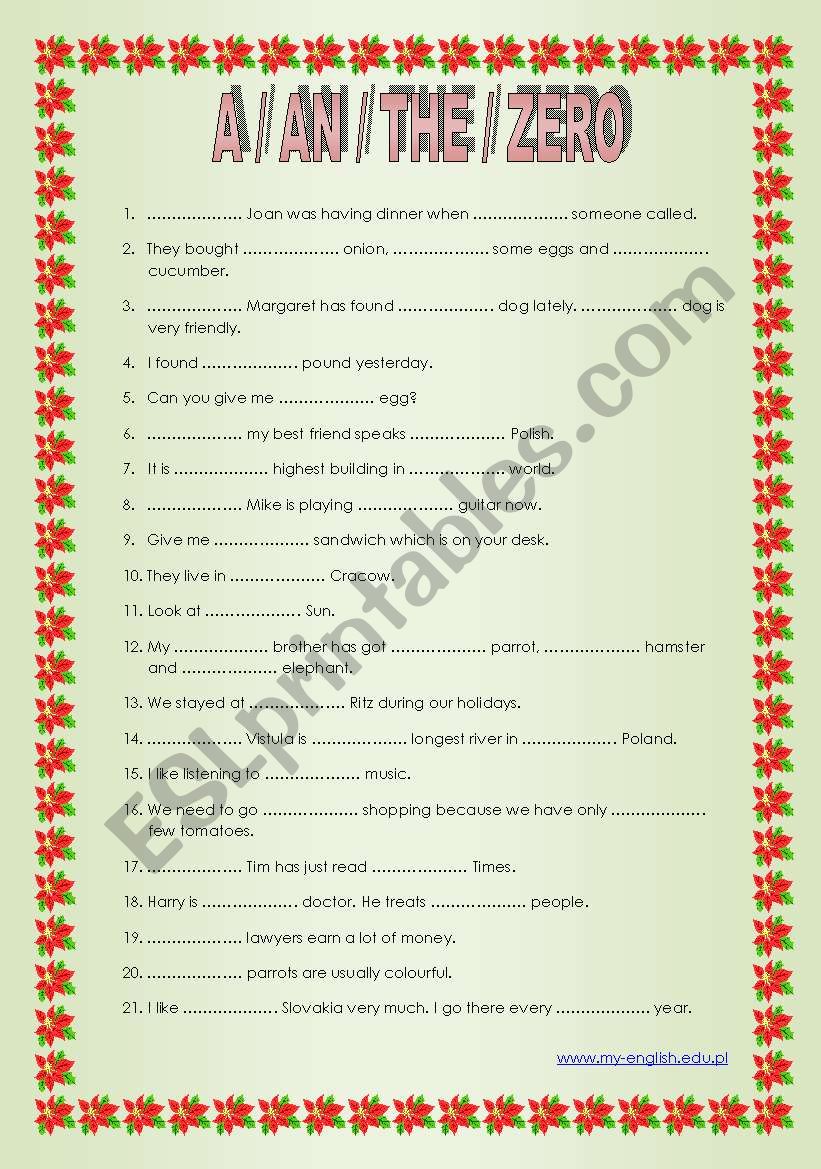 A / AN / THE / ZERO (3 pages) worksheet