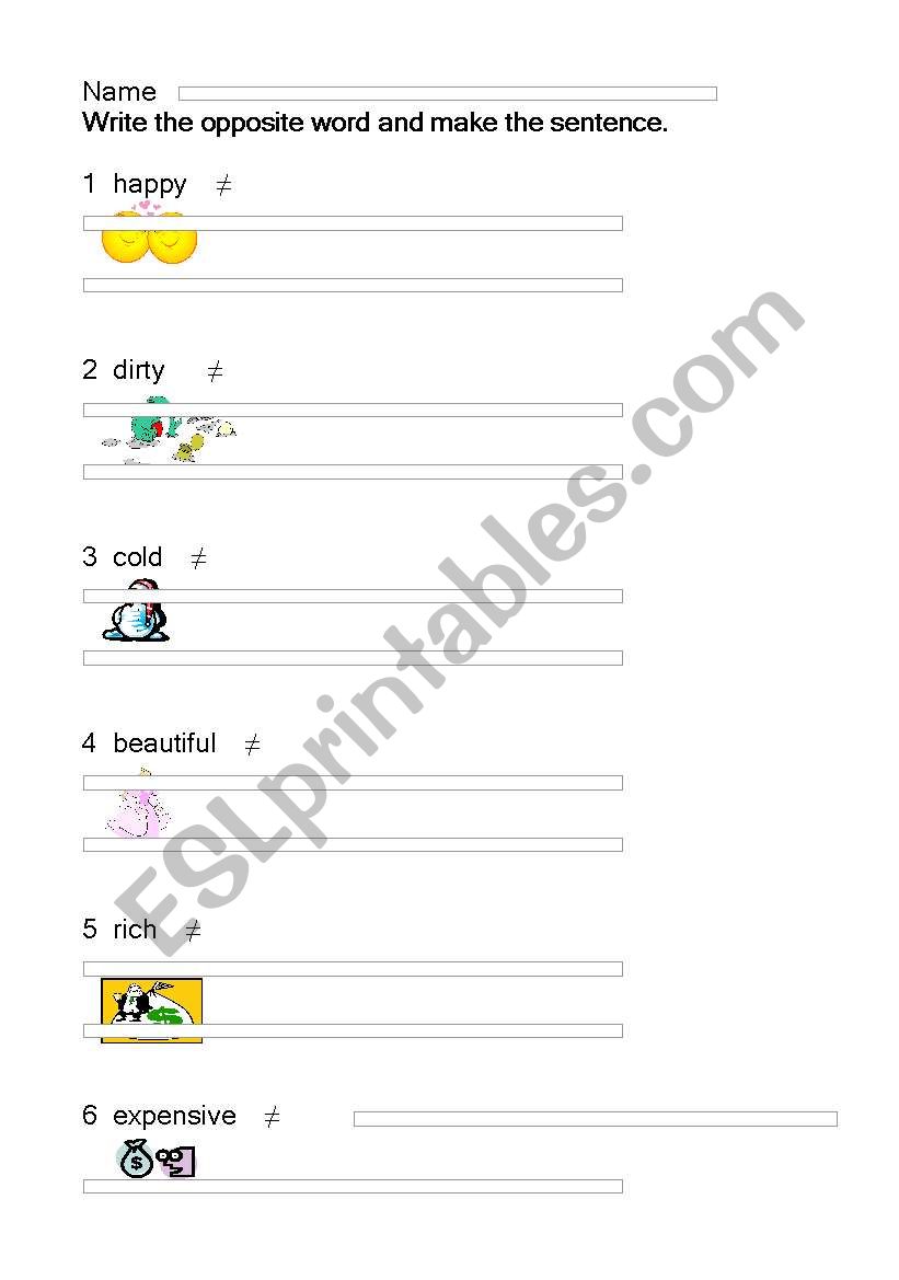 Opposite words worksheet