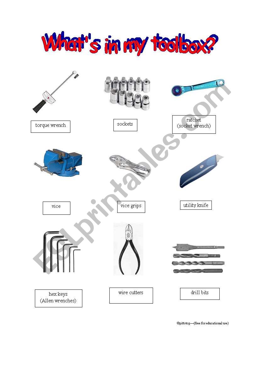 Whats in my toolbox 2 worksheet