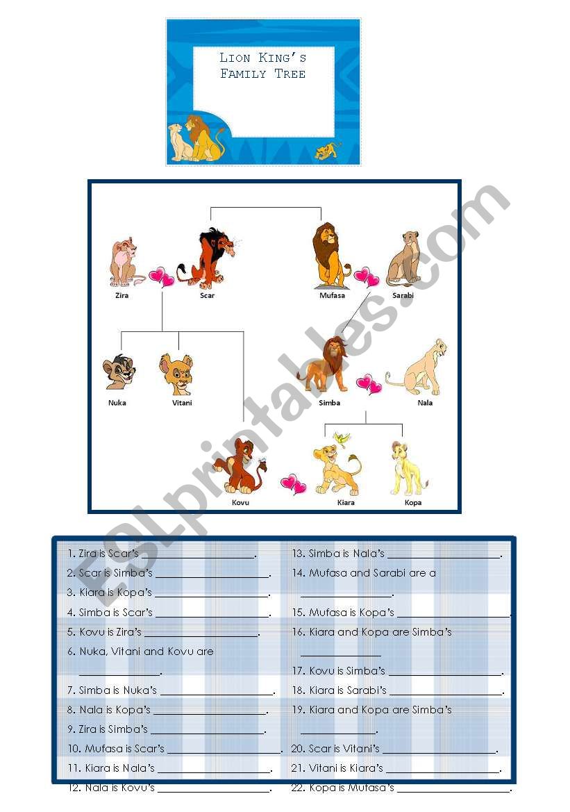 Lion Kings Family Tree worksheet