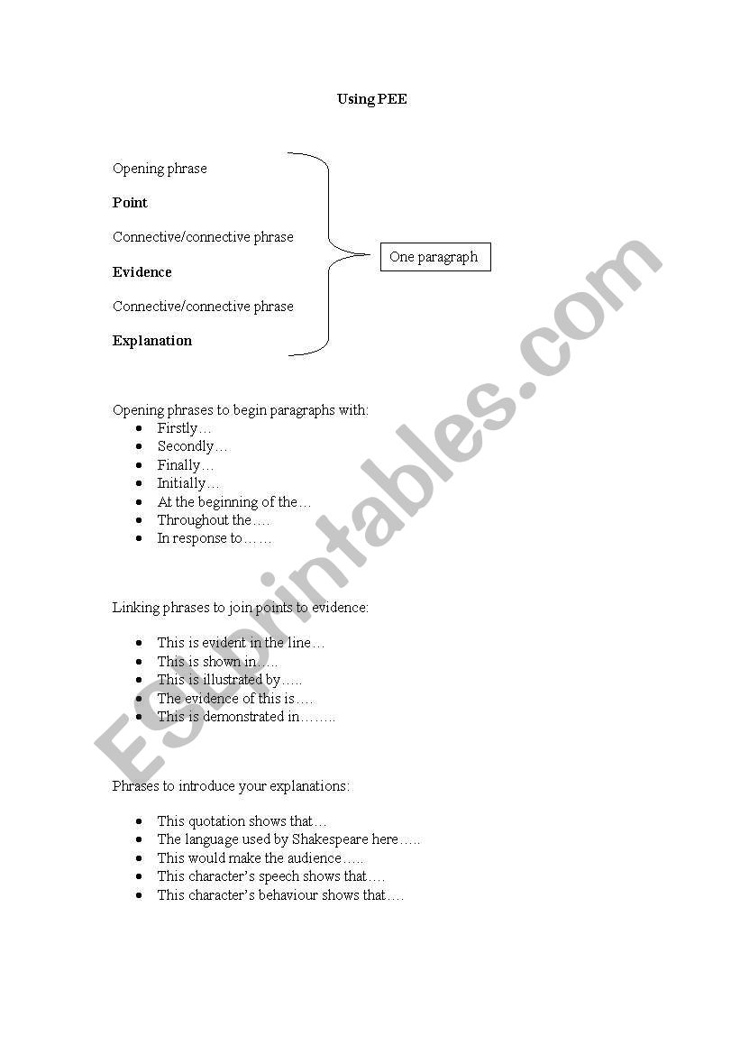 Using Point Evidence Explain worksheet