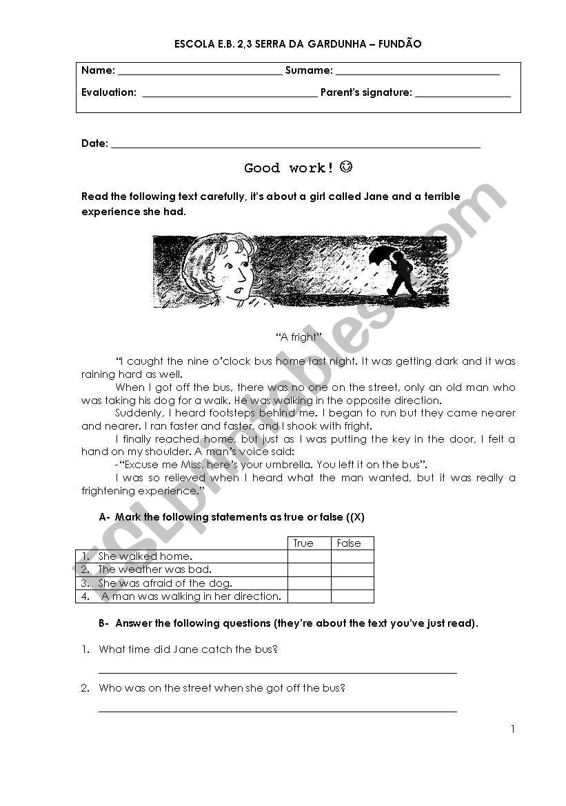 A fright worksheet