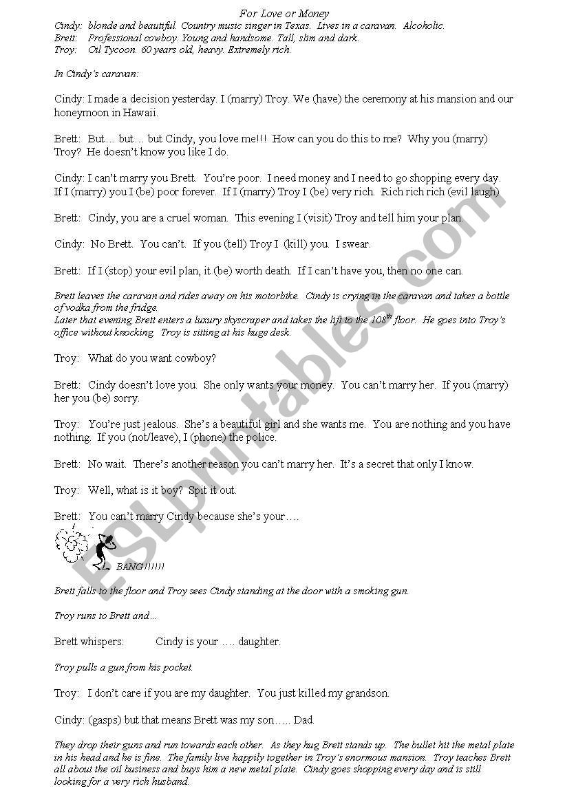 For love or Money! worksheet
