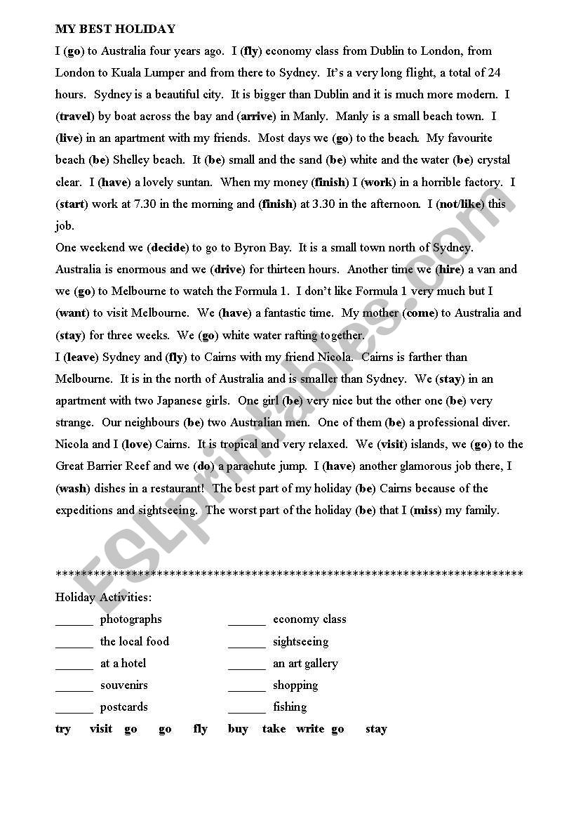 My Holiday Down Under worksheet