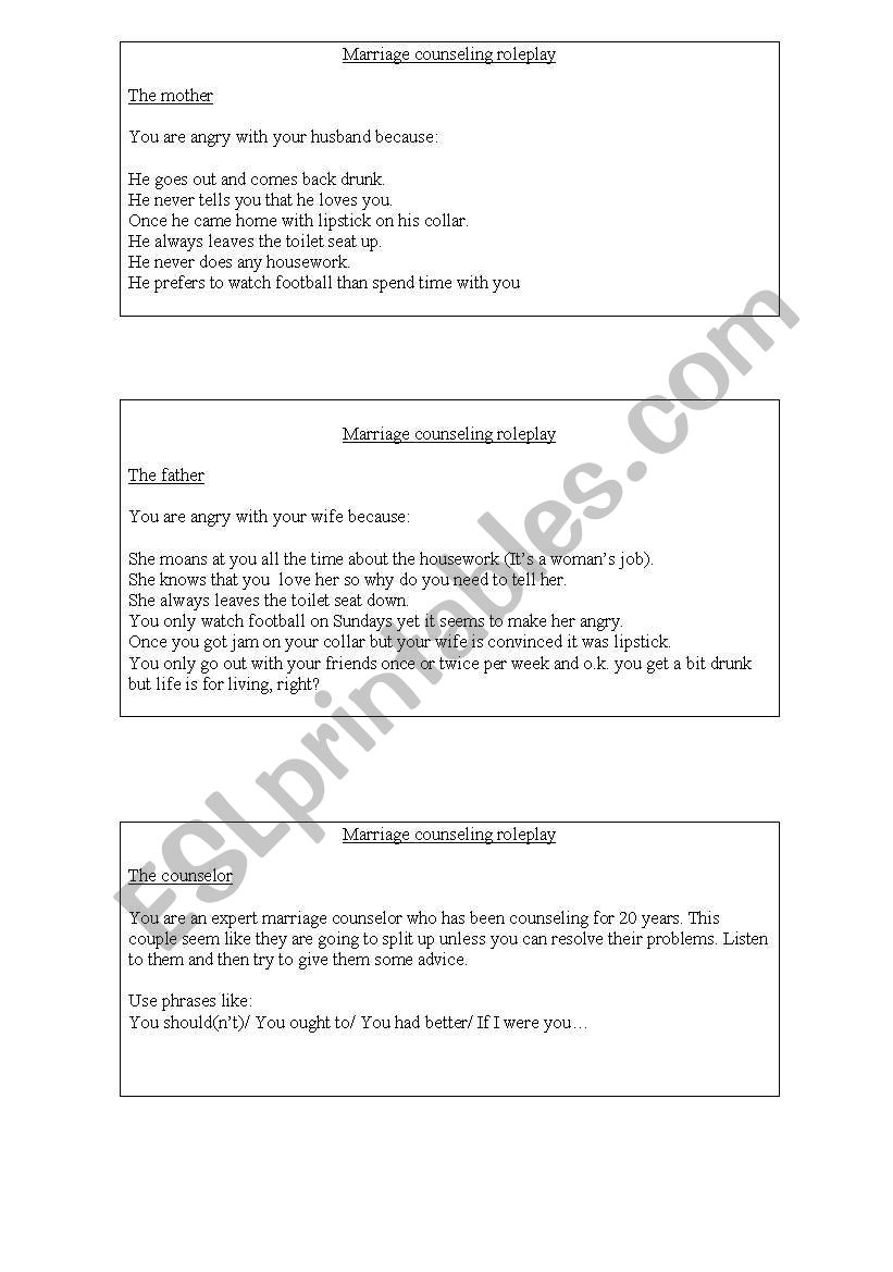 Roleplay- marriage counselling