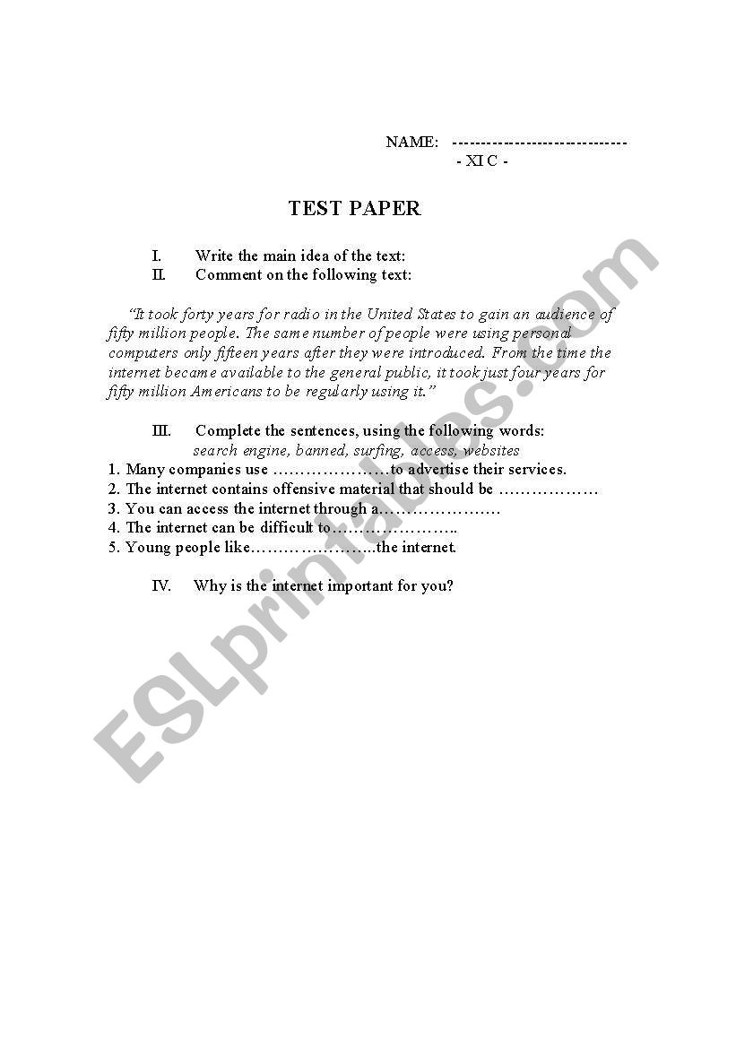 the internet   worksheet