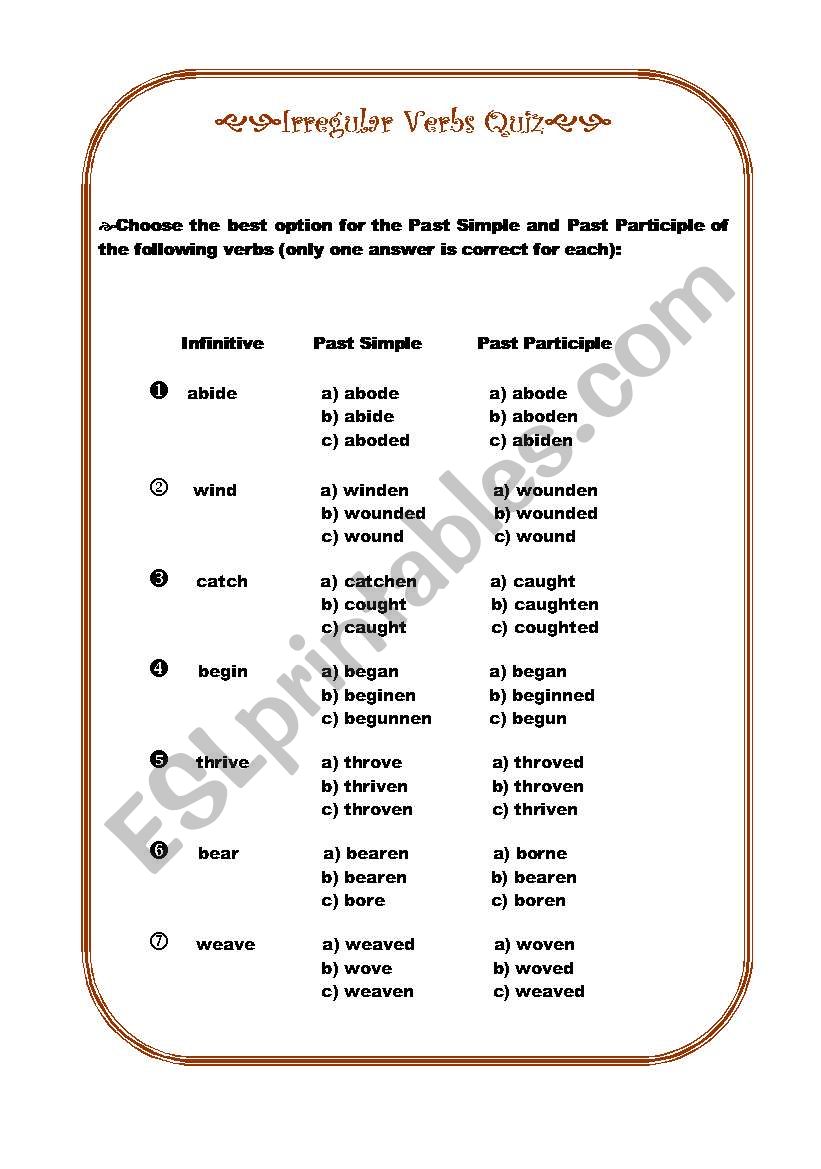 irregular verbs quiz (more advanced version)