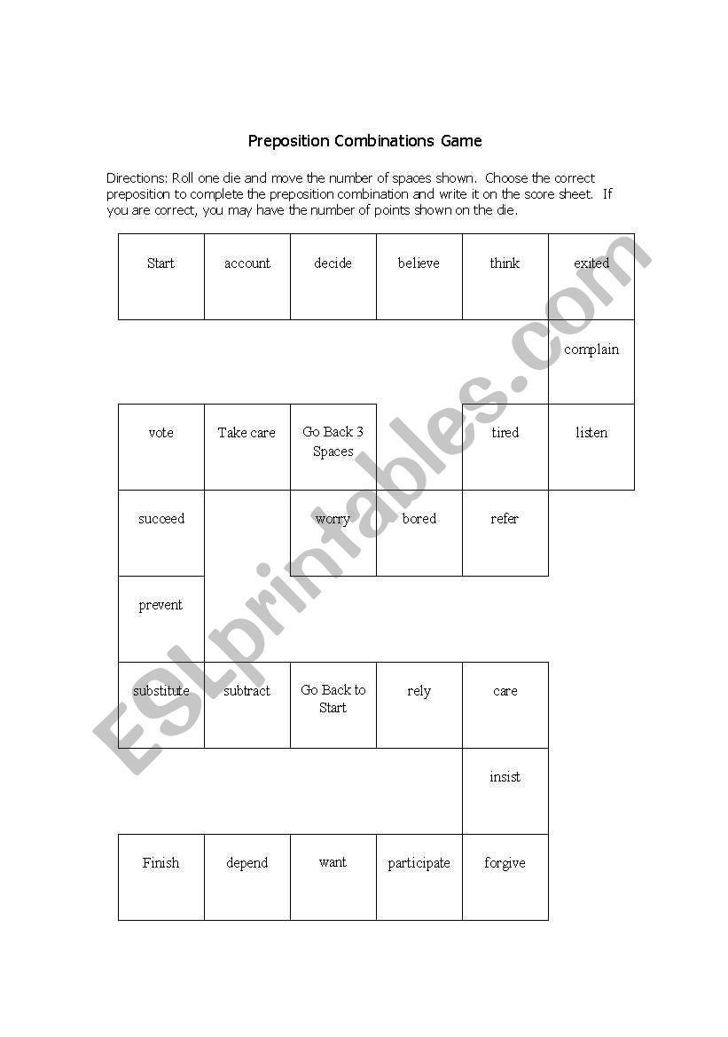 Prepositions of Time Game worksheet