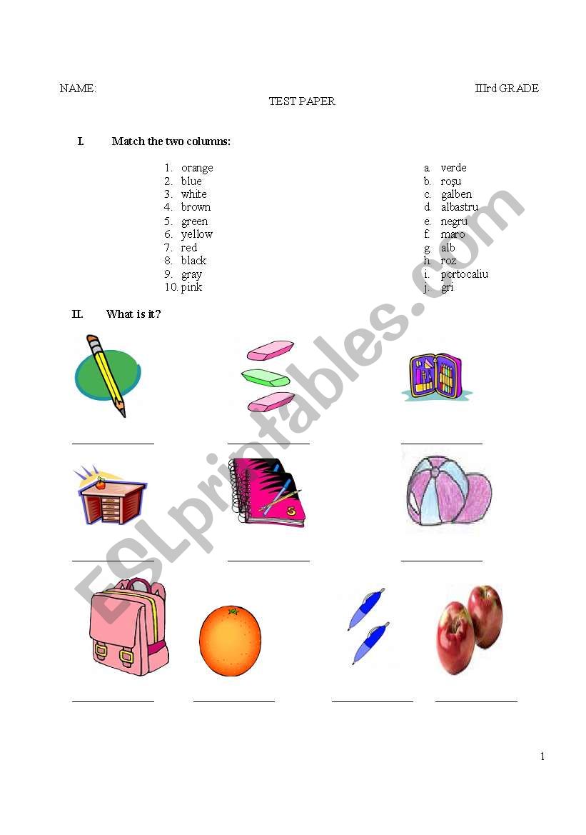 3rd GRADE TEST worksheet