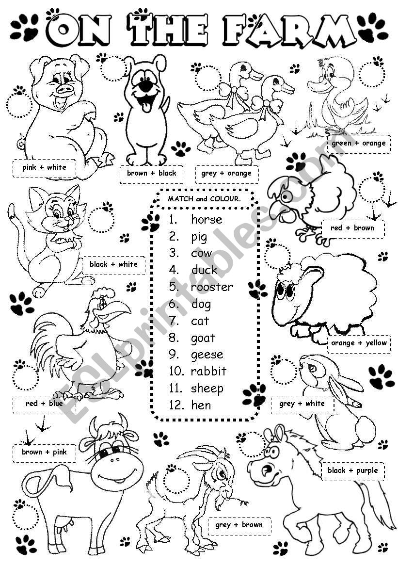 On the farm - animals (1/3) worksheet