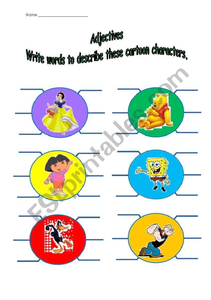 describe cartoon characters worksheet