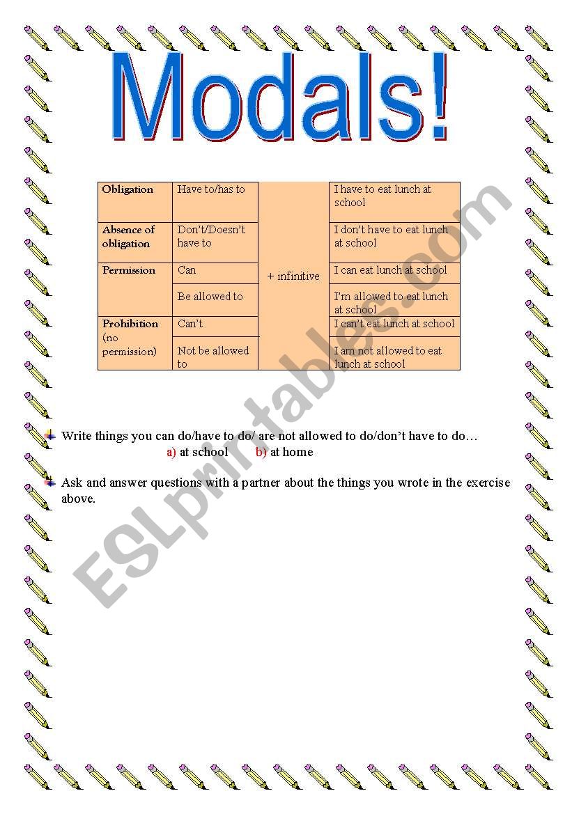 Modals worksheet