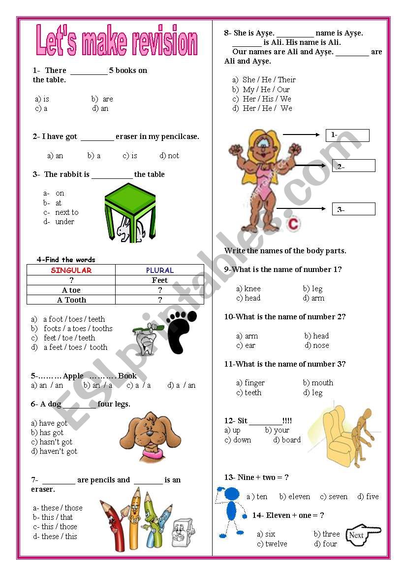 Revision test for beginners worksheet