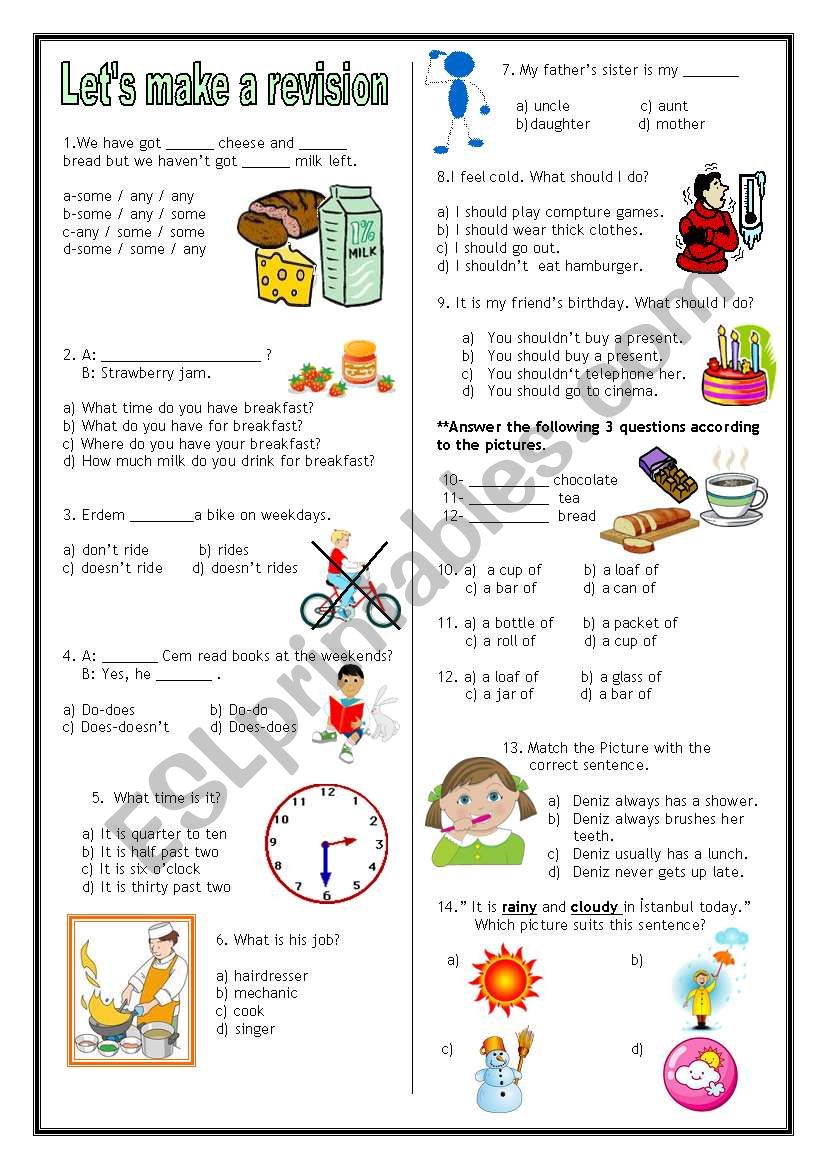 Revision test worksheet