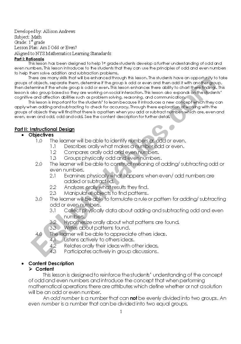 Math: Am I Odd or Even? worksheet