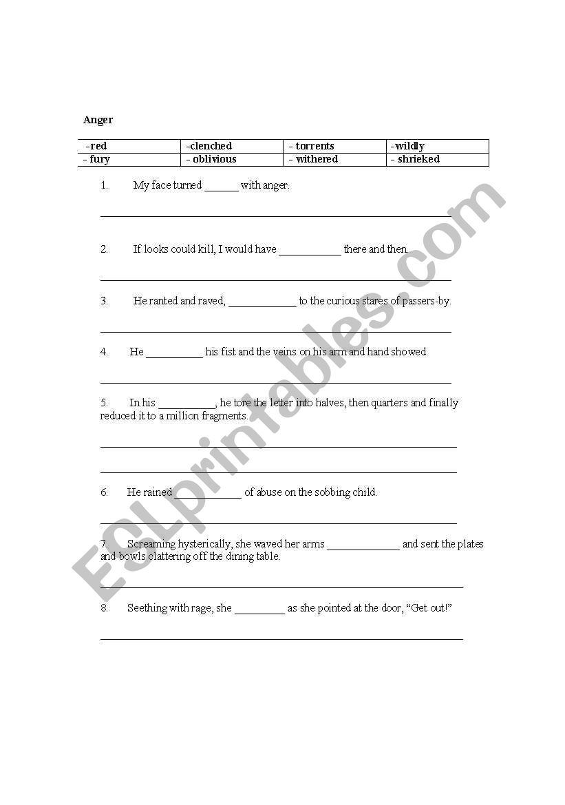 Creative Writing Phrases 1(To describe emotions)