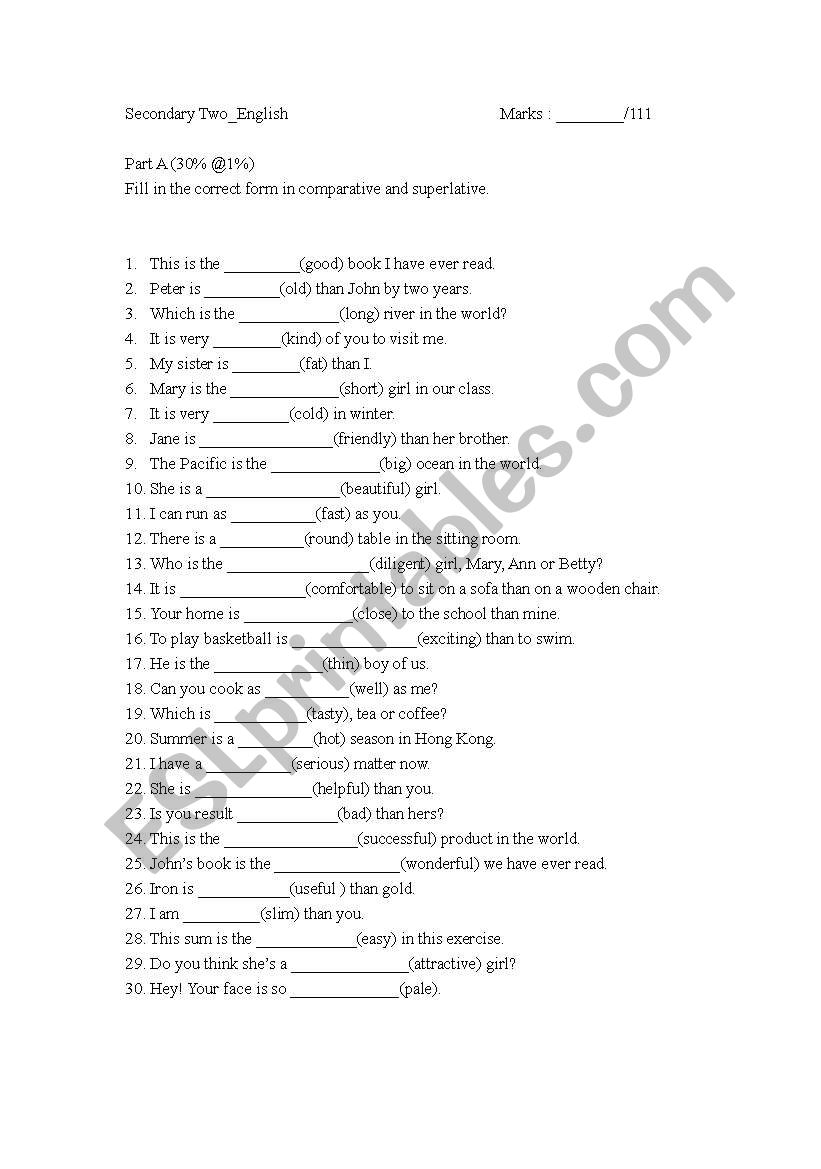 test worksheet