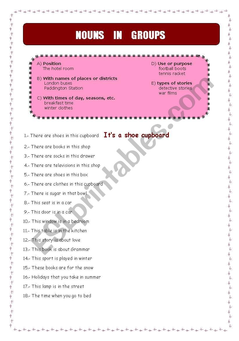 Nouns in groups worksheet