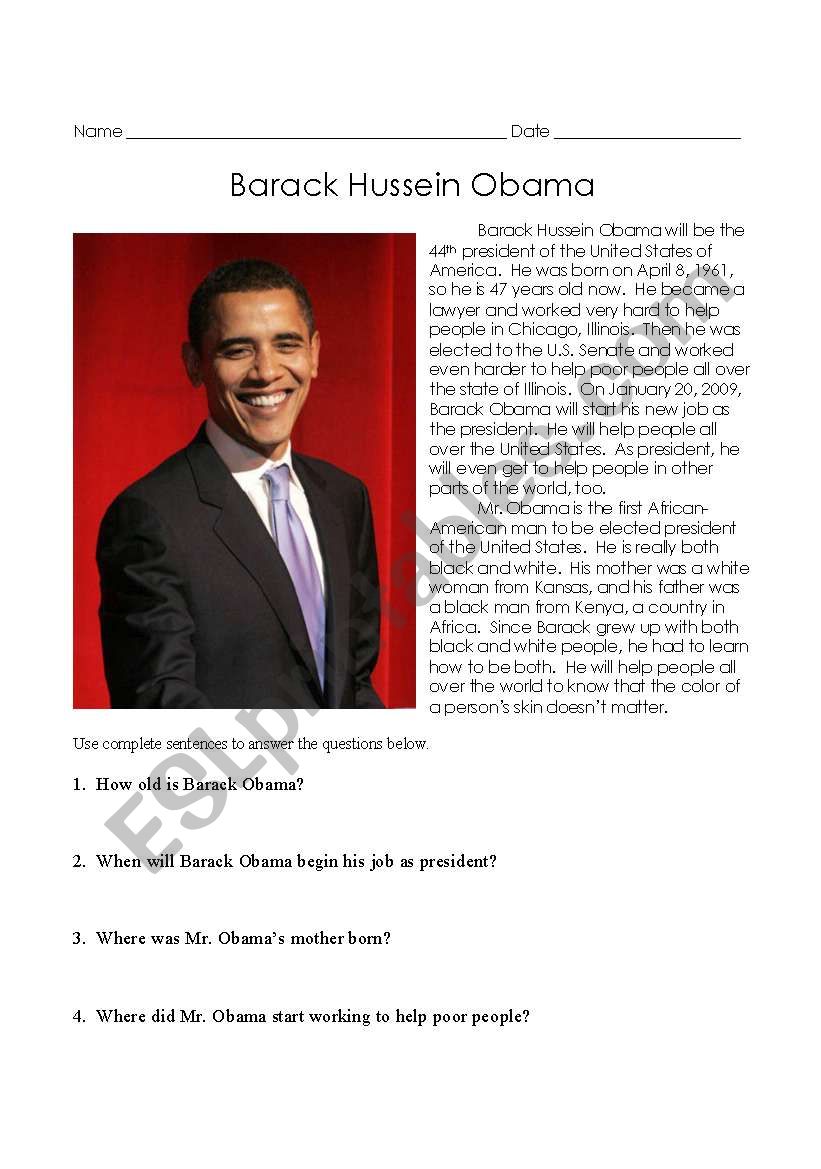 Obama comprehension practice worksheet