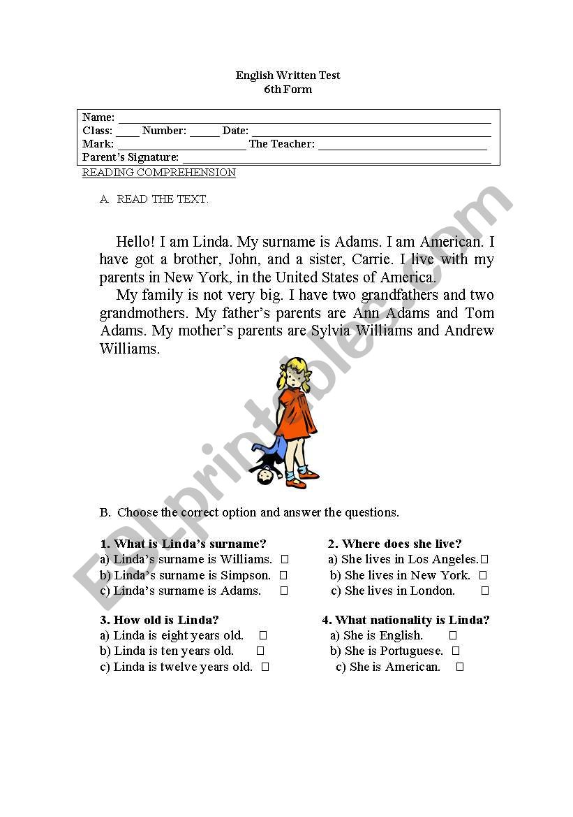 esl test 1 elementary worksheet