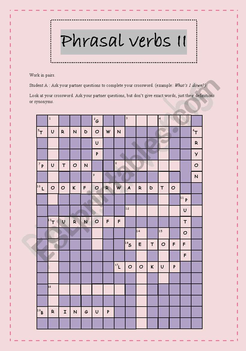 Pharasal verbs II - crossword to be solved in pairs