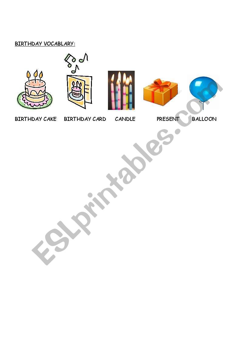 BIRTHDAY VOCABULARY worksheet