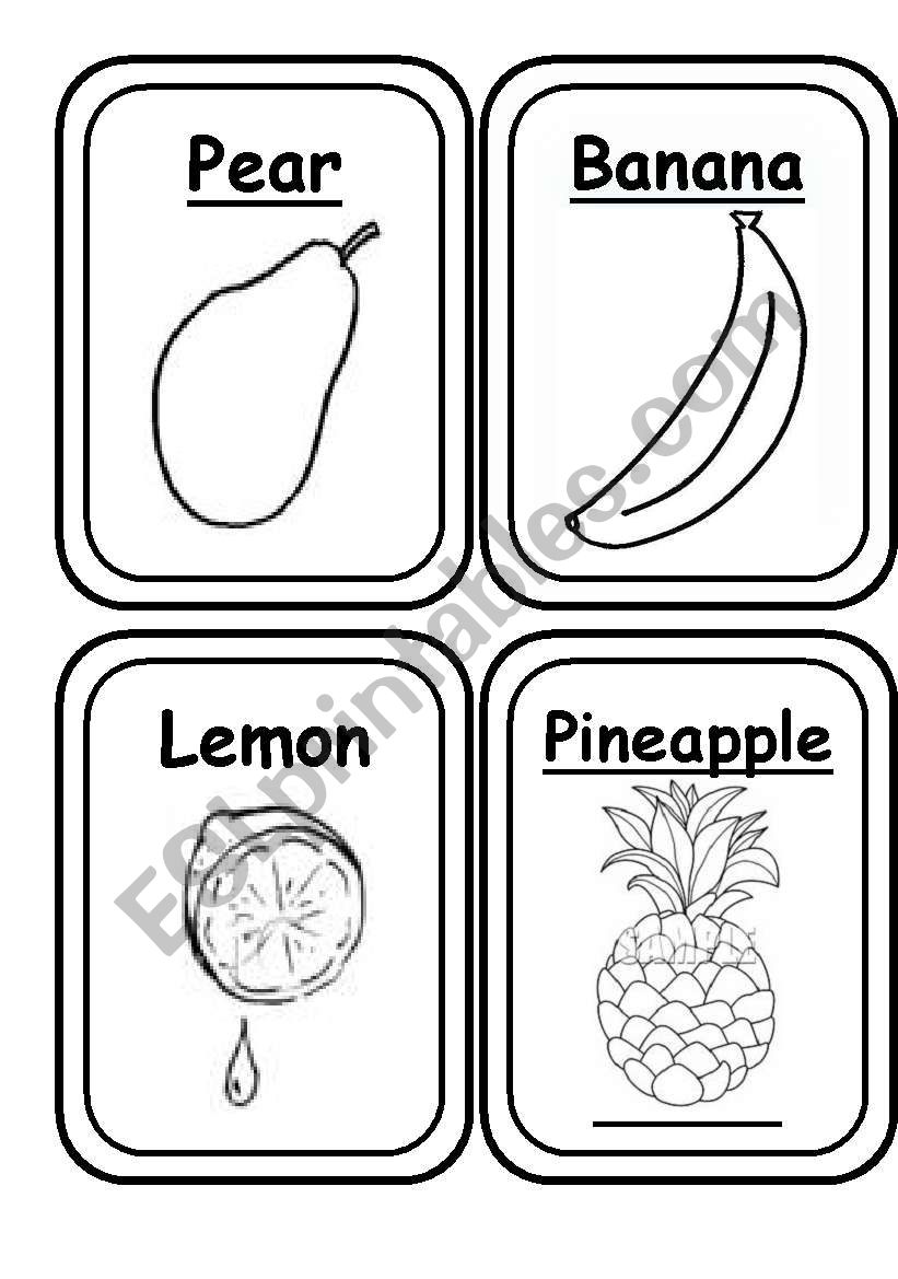 FRUITS & VEGETABLES - 20 Flashcards B&W 