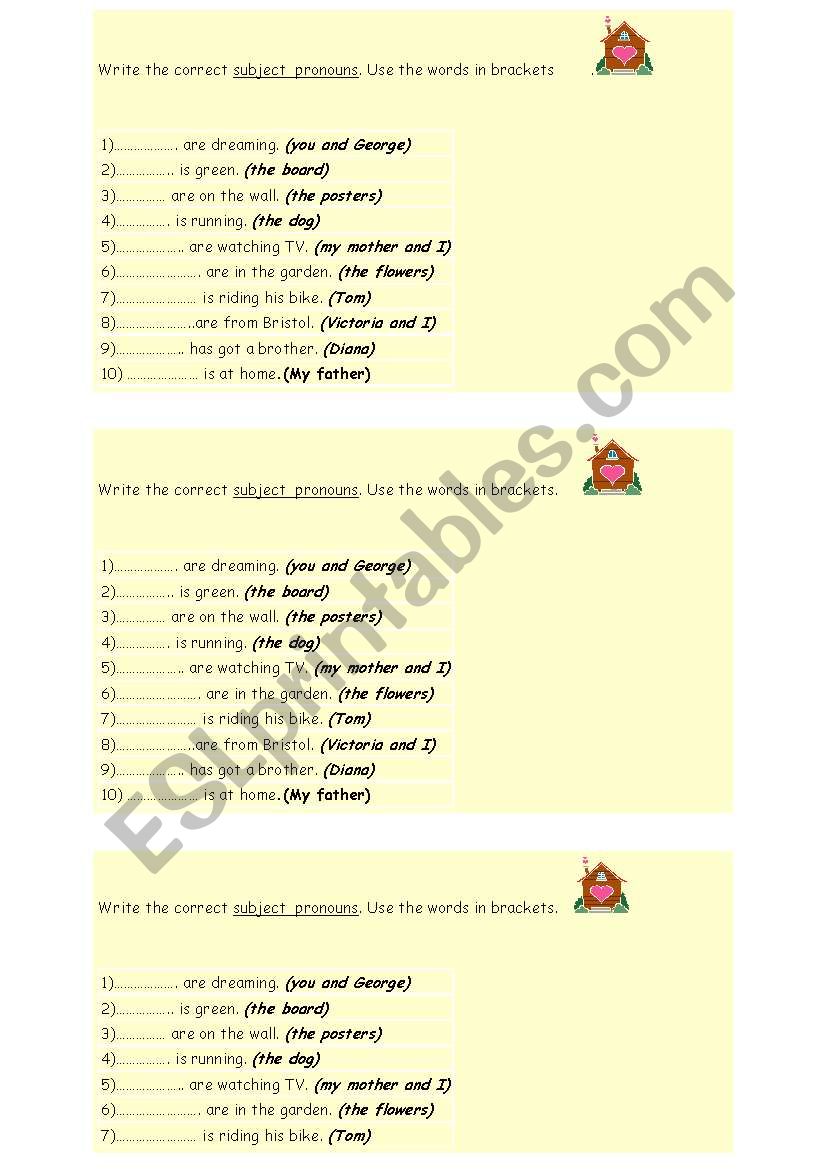 SUBJECT PRONOUNS worksheet