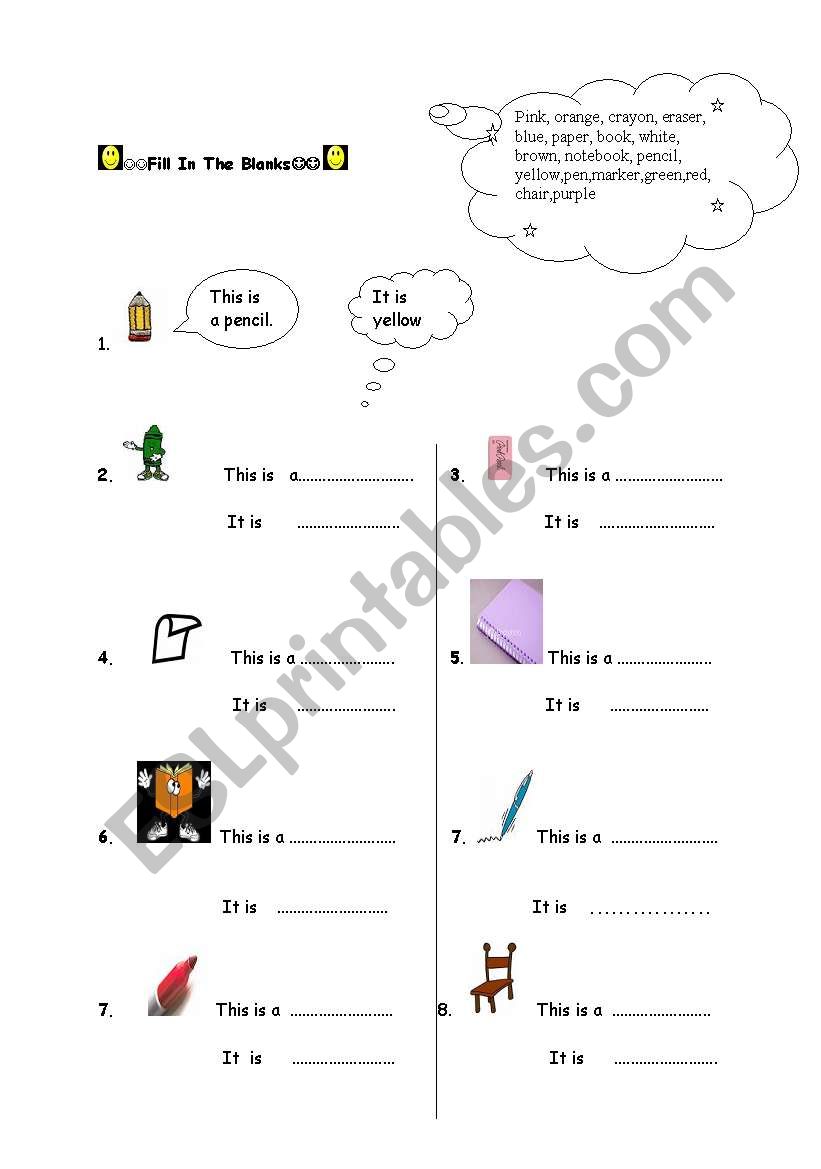 classroom objects worksheet