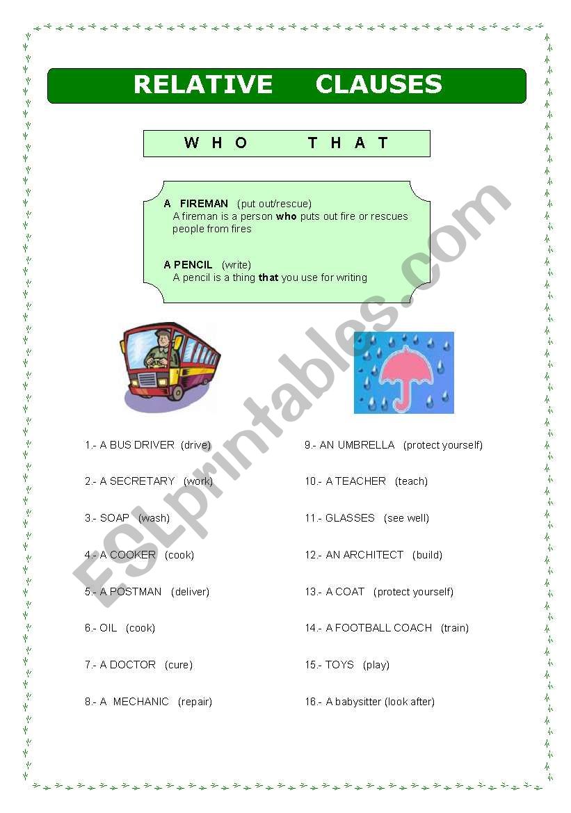 Relative Clauses worksheet