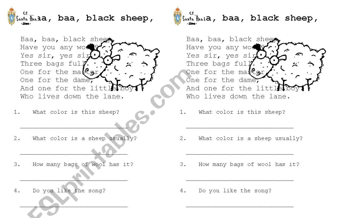 Baa, baa, black sheep worksheet