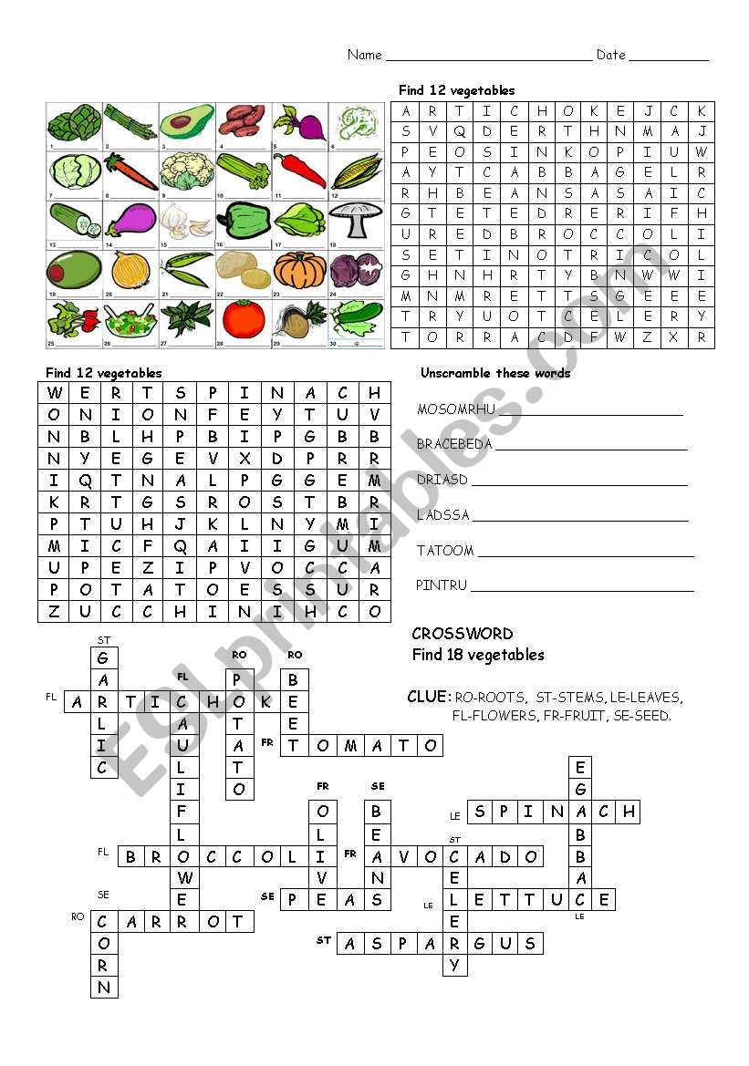 Vegetables worksheet