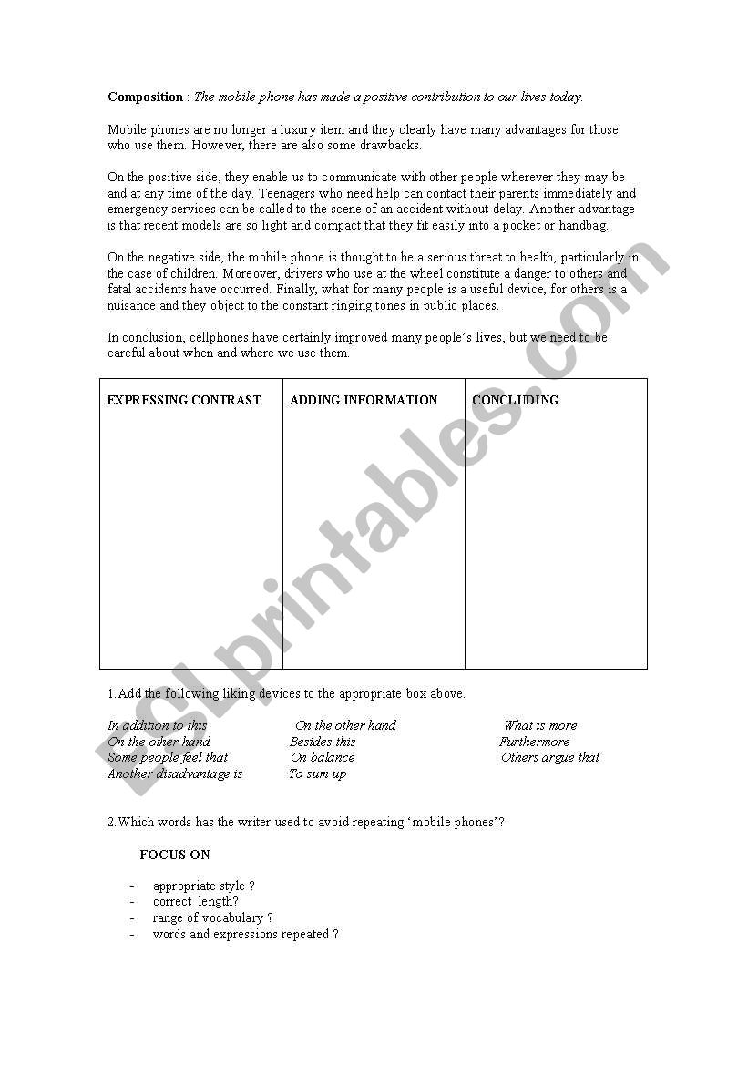 Composition on Mobile Phone-Identifying conectors