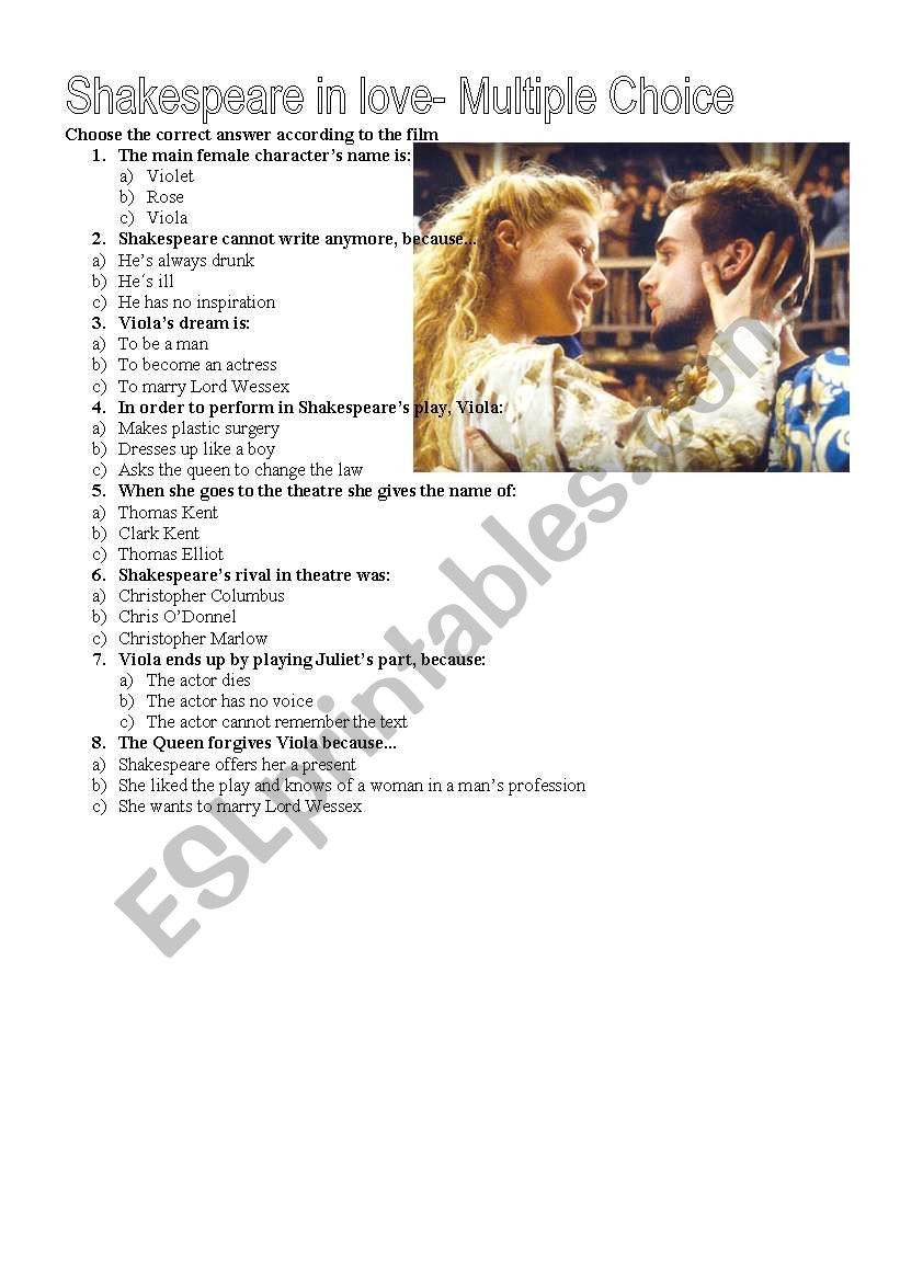 questionnaire on the film Shakespeare in love