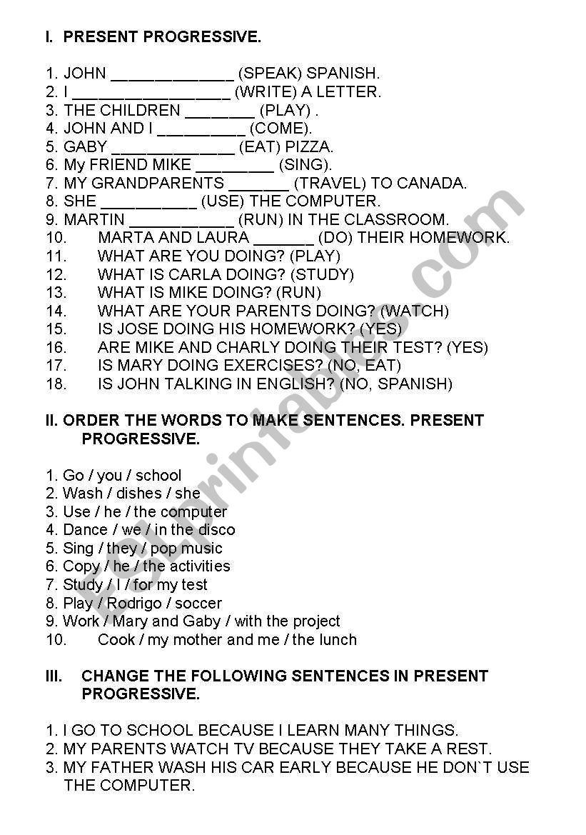 PRESENT PROGRESSIVE worksheet