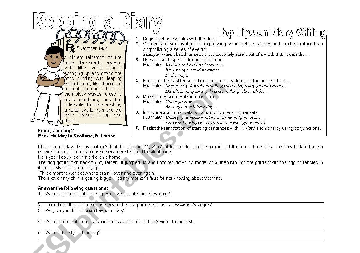 Diary Writing worksheet