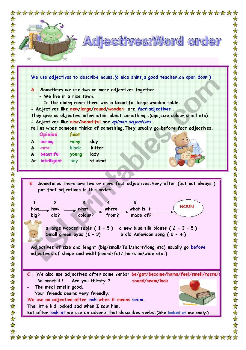 ADJECTIVES(Word order ) 2 pages
